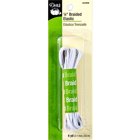 1/8in White Braided Elastic 4yd -- Dritz