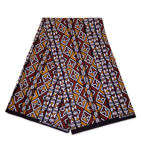 Mustard / White Bogolan / Mud cloth - African print fabric / cloth (Traditional Mali)