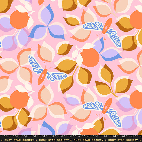 New Leaf Botanical in Pink- Stay Gold Rayon -- Melody Miller for Ruby Star Society -- Moda Fabric