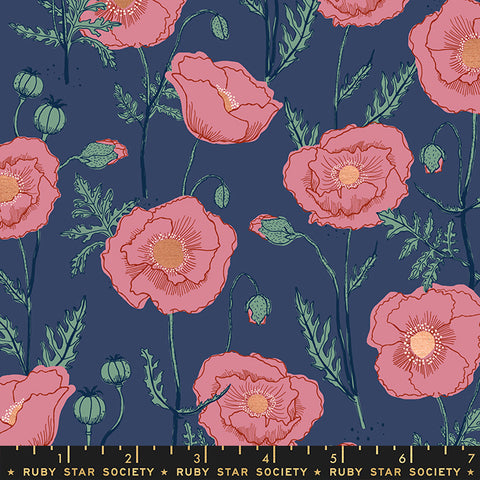 Icelandic Poppies in Bluebell --- Unruly Nature by Jen Hewett for Ruby Star Society -- Moda Fabric