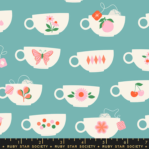 Tea Cups in Turquoise -- Camellia by Melody Miller for Ruby Star Society -- Moda Fabric