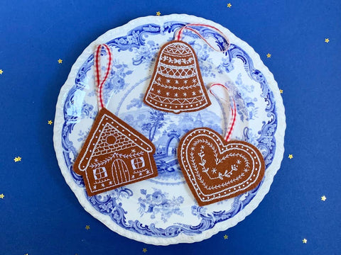 100% wool felt gingerbread decorations kit