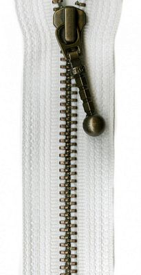 Antique Brass 26" Separating Zipper --  White