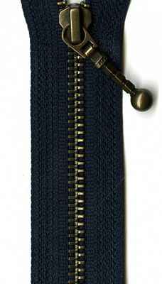 Antique Brass 22" Separating Zipper --  Navy