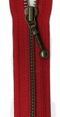 Antique Brass 22" Separating Zipper --  Red