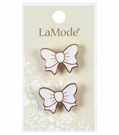 LaMode White and Gold Bow 1in 25mm Buttons