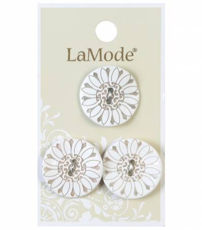 LaMode White Flower Agoya Shell 5/8in 16mm 2 hole Buttons