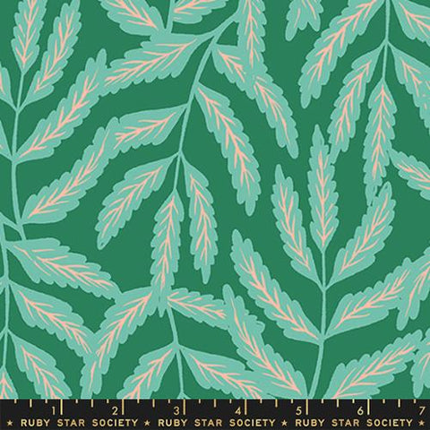 Tropical Jungle Leaves in Emerald Rayon -- Florida Volume 2 -- Sarah Watts for Ruby Star Society -- Moda Fabric