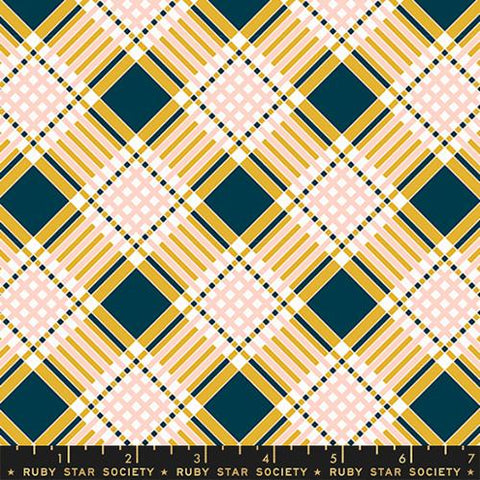 Plaid Geometric Check Tartan in Goldenrod -- Strawberry Friends by Kim Kight for Ruby Star Society -- Moda Fabric