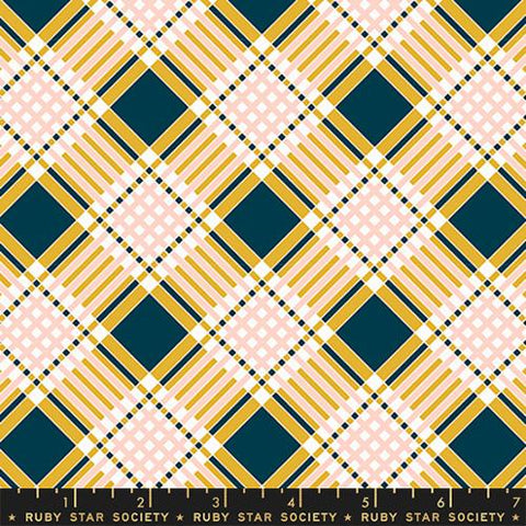 Plaid Geometric Check Tartan in Goldenrod -- Strawberry Friends by Kim Kight for Ruby Star Society -- Moda Fabric