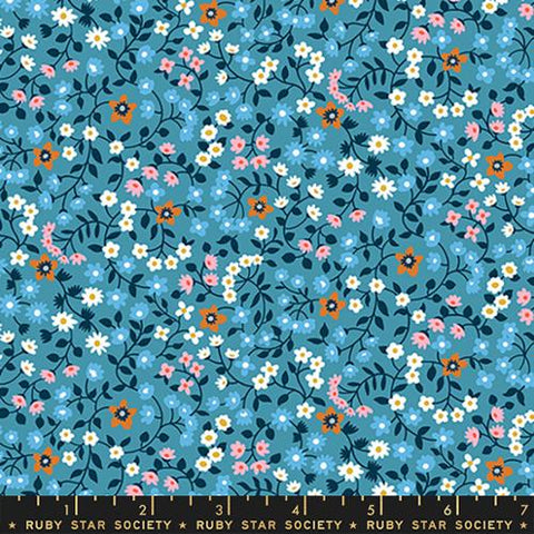 Clothesline Floral in Vintage Blue -- Strawberry Friends by Kim Kight for Ruby Star Society -- Moda Fabric