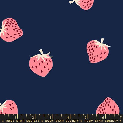 Strawberry Friends Rayon Navy -- Kim Kight for Ruby Star Society -- Moda Fabric