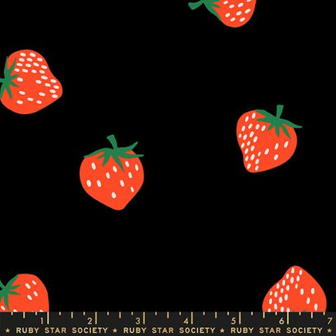 Strawberry Friends Rayon Black -- Kim Kight for Ruby Star Society -- Moda Fabric