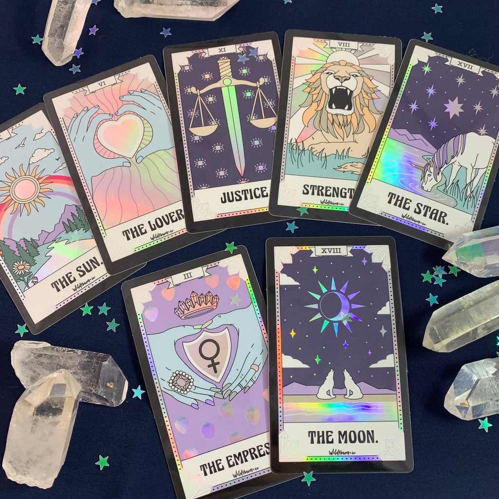 Tarot Card Sticker Lovers Moon Sun Justice Strength Empress