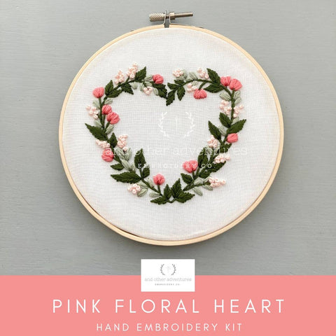 Hand Embroidery Kit - Pink Floral Heart