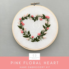 Hand Embroidery Kit - Pink Floral Heart