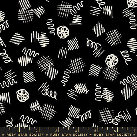 Scribble in Black ---  Achroma  by Rashida Coleman-Hale for Ruby Star Society -- Moda Fabric