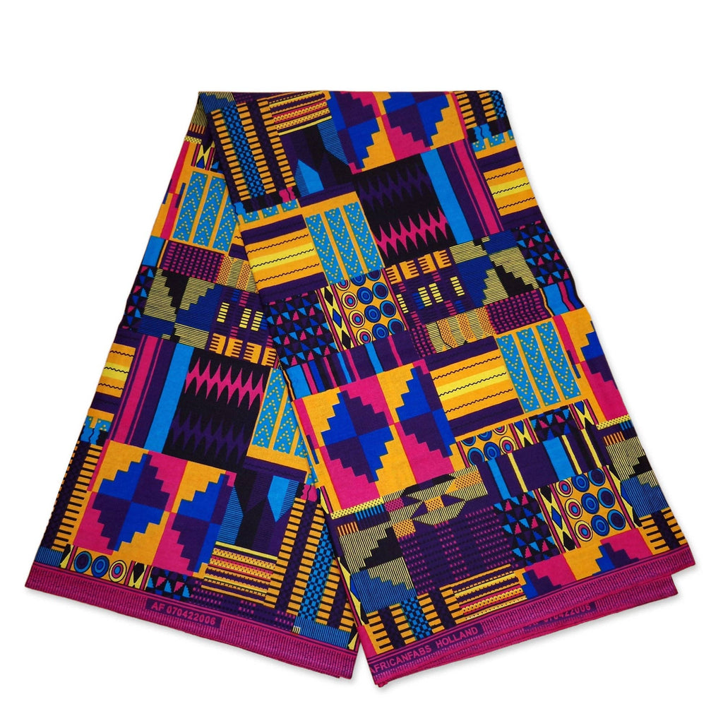 African Multicolor kente print fabric KENTE Ghana wax cloth AF-4034 - 100% Cotton