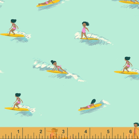 Tiny Surfers in Seafoam -- Malibu by Heather Ross --- Windham Fabrics