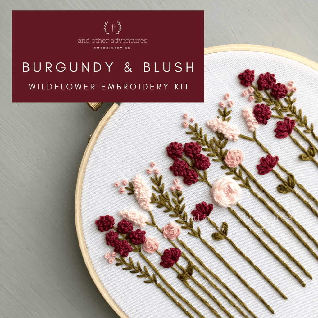 Embroidery KIT - Burgundy & Blush Wildflowers