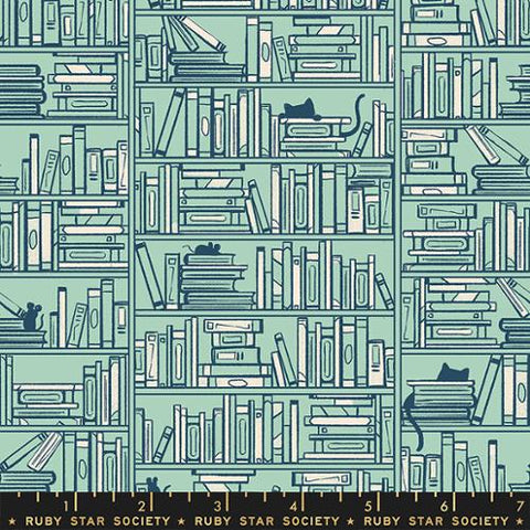 Library Bookshelves in Soft Aqua -- Reading Nook by Sarah Watts for Ruby Star Society -- Moda Fabric