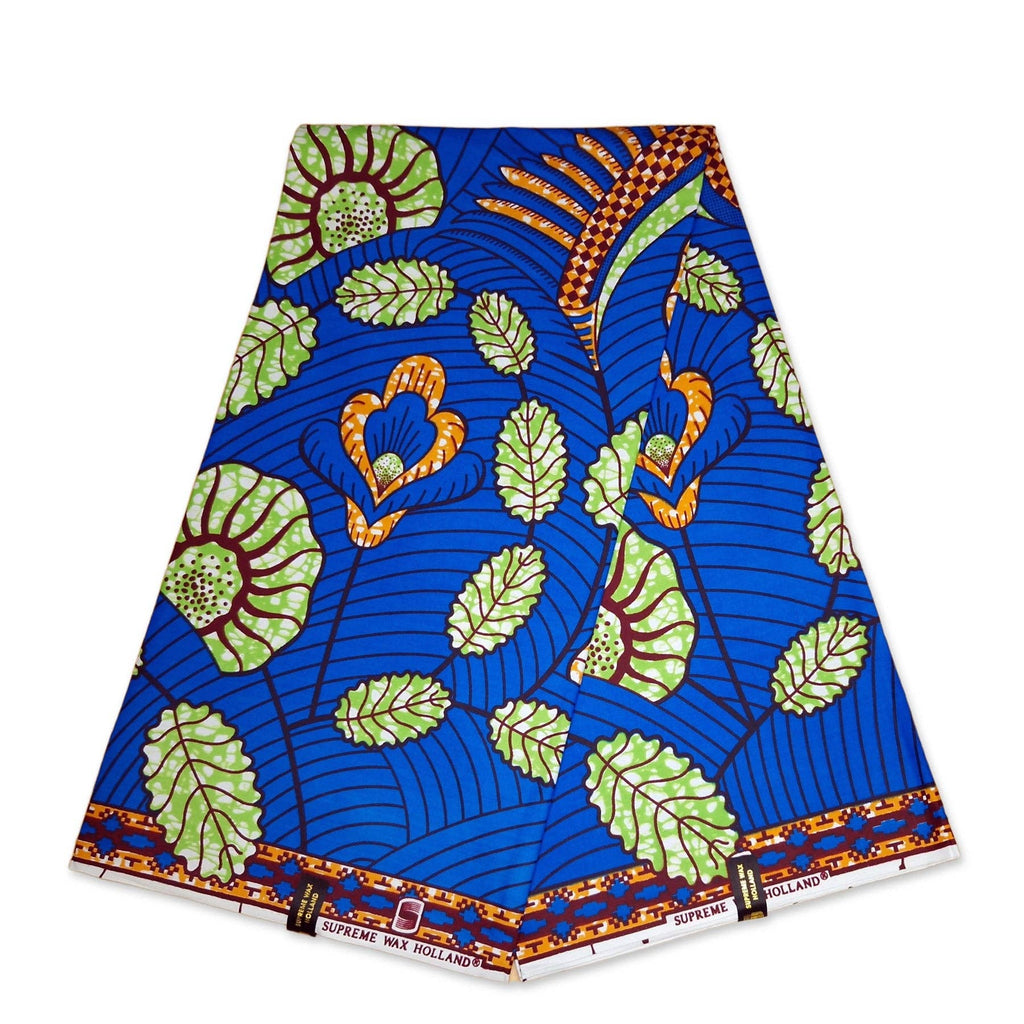 Super wax - African Super Wax print fabric - Blue green leaves