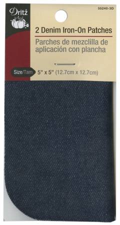 Iron on Patch Dark Blue Denim 5in x 5in 2ct --- Dritz