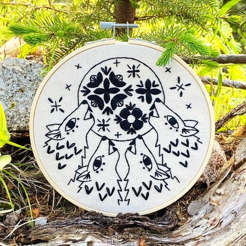 NEW! Folk Wolves Embroidery Kit - Black