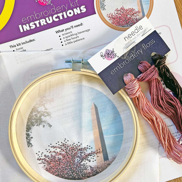 DC in Bloom | Cherry Blossoms | Embroidery Kit -- The Other Cat Embroidery