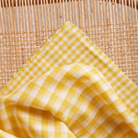 Gingham Off-White Lemon Fabric