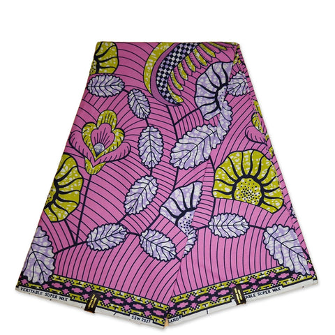 Super wax - African Super Wax print fabric - Pink leaves