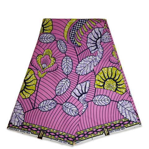 Super wax - African Super Wax print fabric - Pink leaves