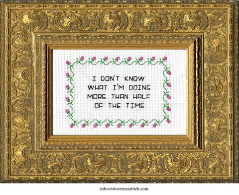 Subversive Cross Stitch-- Cross Stitch Kit-- I Don't Know What I'm Doing Half Of The Time
