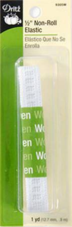 White Ribbed Non-Roll Elastic 1/2in x 1yd -- Dritz
