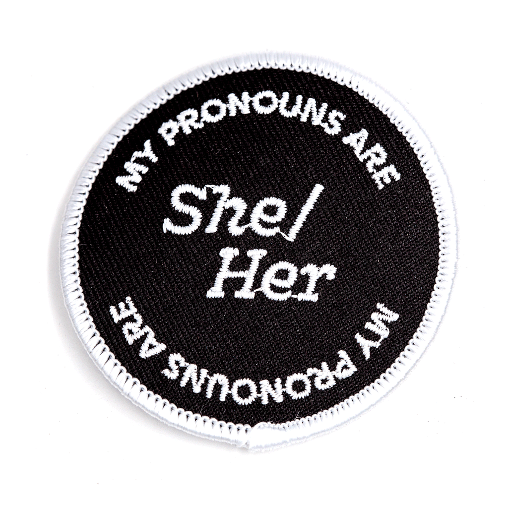 She Her Pronouns Embroidered Iron-On Patch