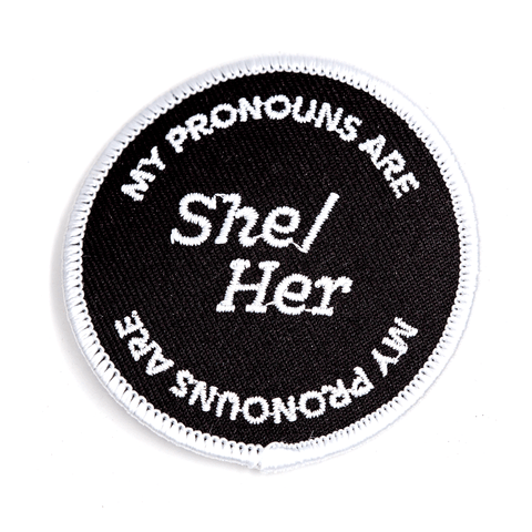 She Her Pronouns Embroidered Iron-On Patch