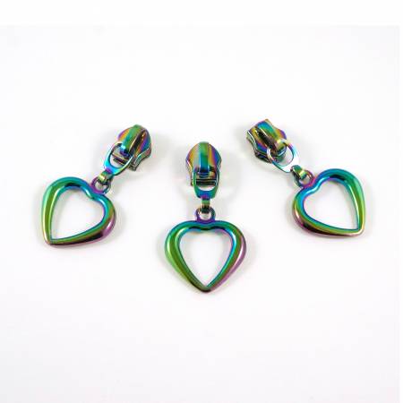 #5 Emmaline Slider with Hollow Heart Dangle Pull 10 Pack Rainbow -- Emmaline Bags