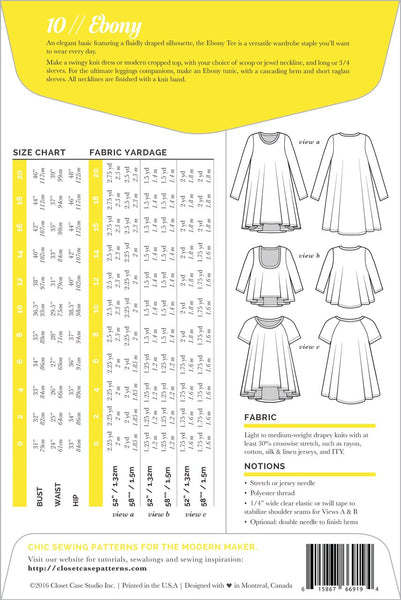 Ebony Dress & T-Shirt Pattern -- Close Case Patterns