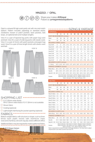 Opal pants & shorts  SEWING PATTERN by Megan Nielsen
