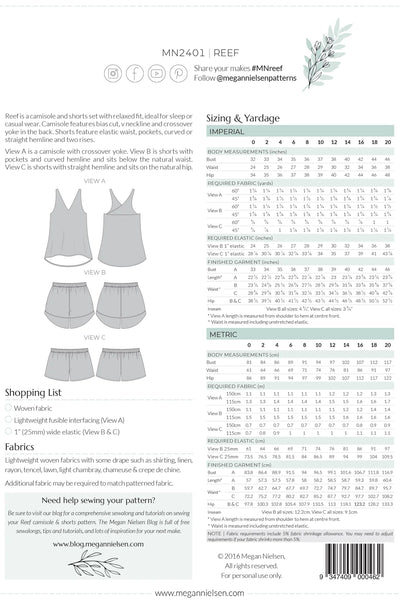 Reef Camisole & Shorts Set SEWING PATTERN by Megan Nielsen
