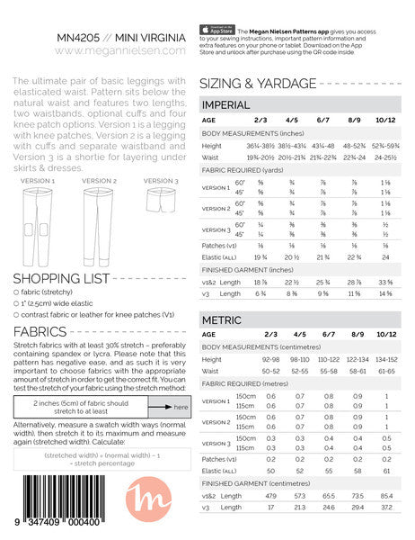 Mini Virginia Leggings SEWING PATTERN by Megan Nielsen