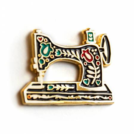 Vintage Sewing Machine Black Enamel Pin -- Maker Valley
