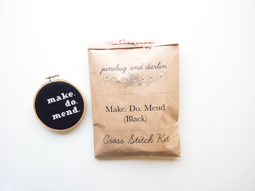 Make. Do. Mend (Black) Embroidery Kit --- Junebug and Darlin