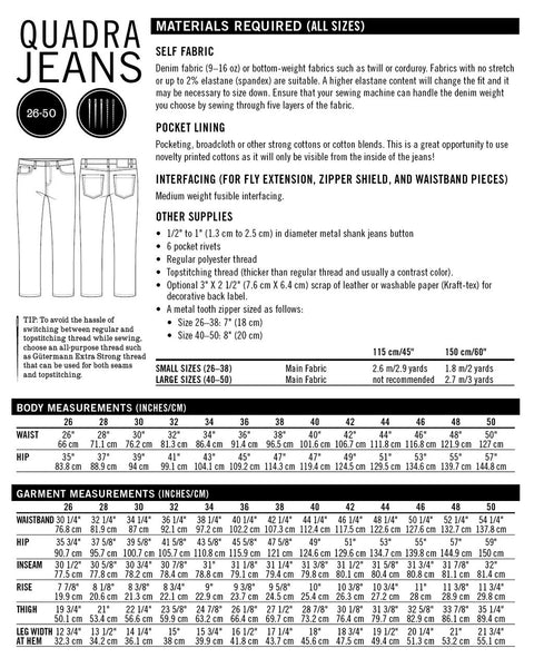 Quadra Jeans  Sewing Pattern by Thread Theory