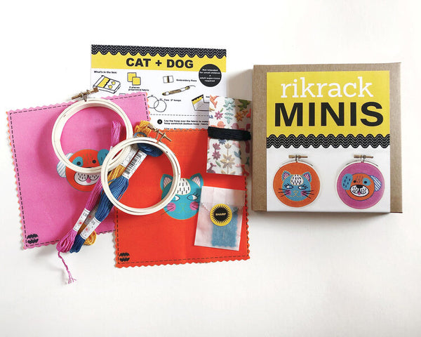 Cat + Dog Mini Embroidery Kit -- RikRack Embroidery