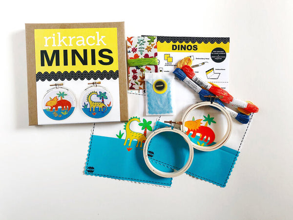 Dinos Mini Embroidery Kit -- RikRack Embroidery