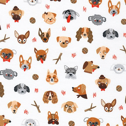 Dogs Faces in White from Whiskers and Tails --- Robert Kaufman Fabrics