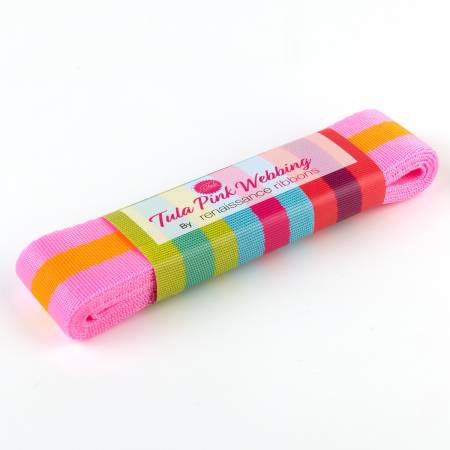 Tula Pink Webbing 2yd x 1.5in - Pink and Orange -- Renaissance Ribbons Inc