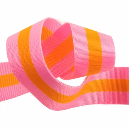 Tula Pink Webbing 2yd x 1.5in - Pink and Orange -- Renaissance Ribbons Inc