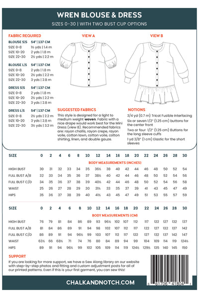 Wren Top & Dress Pattern -- Chalk & Notch